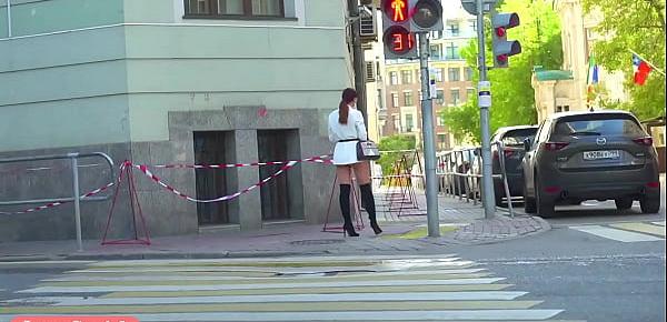  Independent Woman. Jeny Smith in pantyhose without panties in public